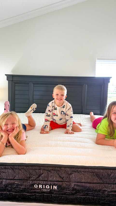 Instagram post by @our.peachy.home for Origin Mattress. Caption reads: New year, new mattress… and WOW my sleep has....