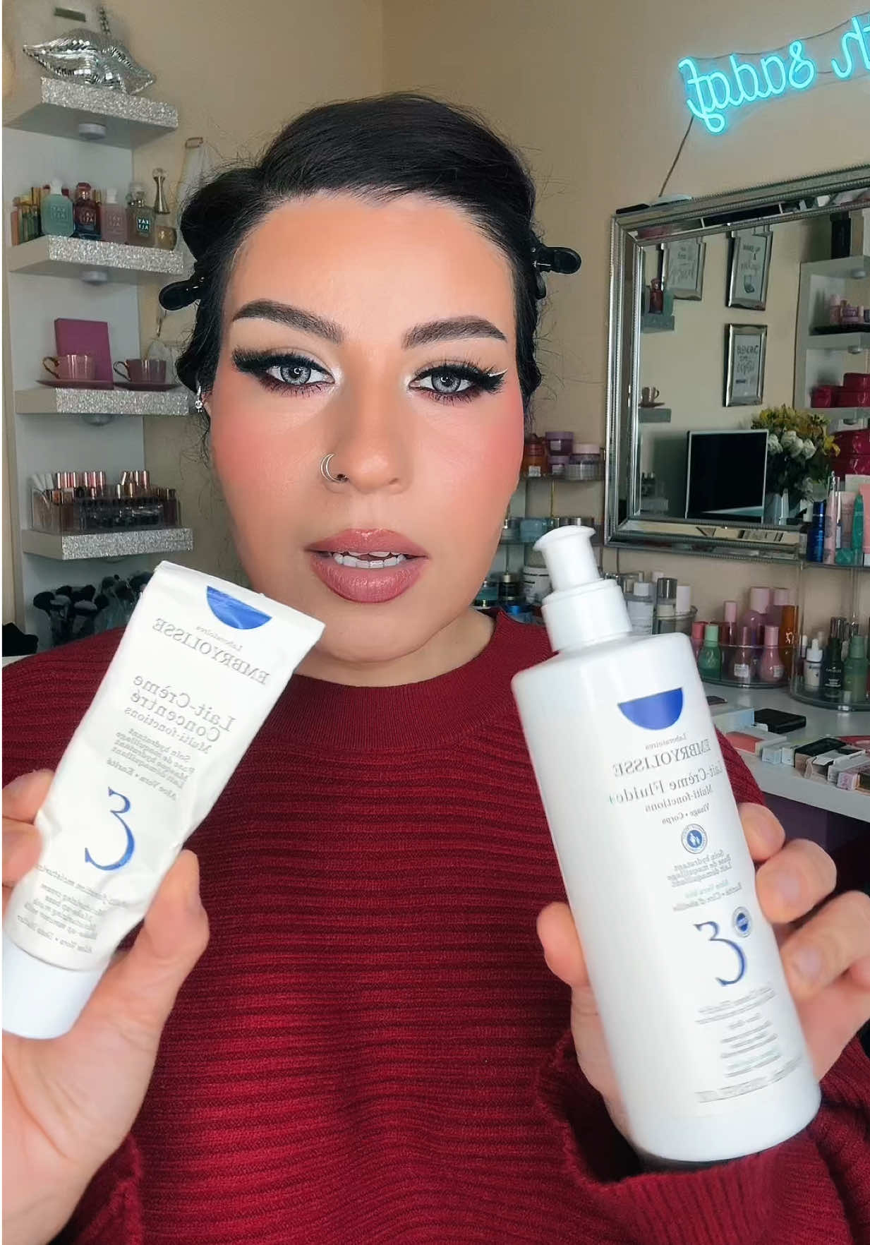 TikTok post by @get_glam_with_sadaf for Embryolisse USA. Caption reads: @Embryolisse 🥰🫶🥰.