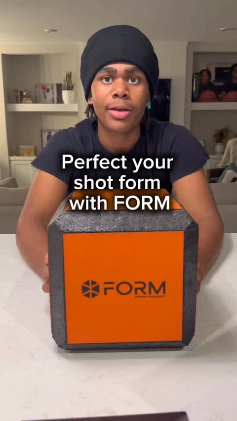 Instagram post by an influencer for FORM Basketball Trainer. Caption reads: [...] the perfect shot form @formbasketballtrainer....