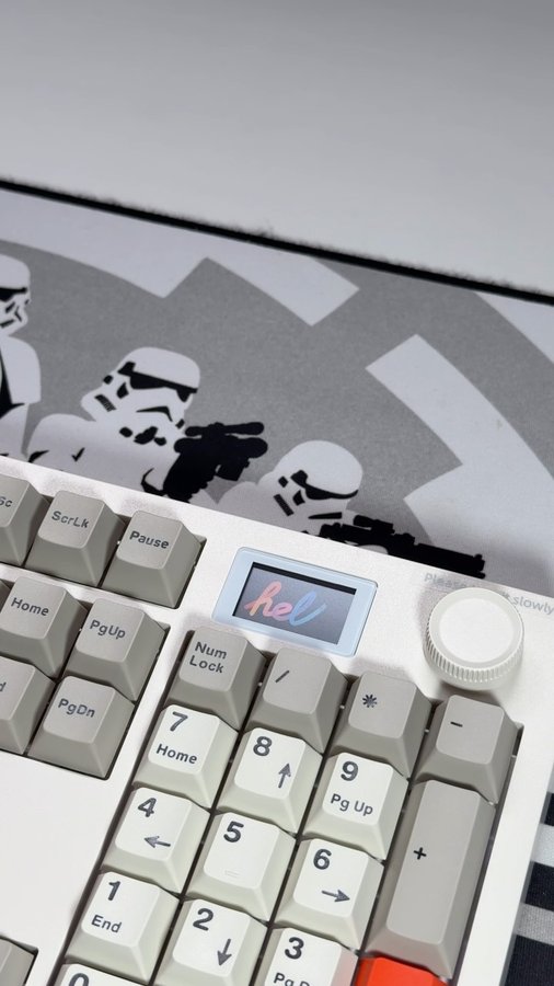 Instagram post by @developeradam for DAREU. Caption reads: [...] FULL SIZED wireless RGB gaming keeb from....