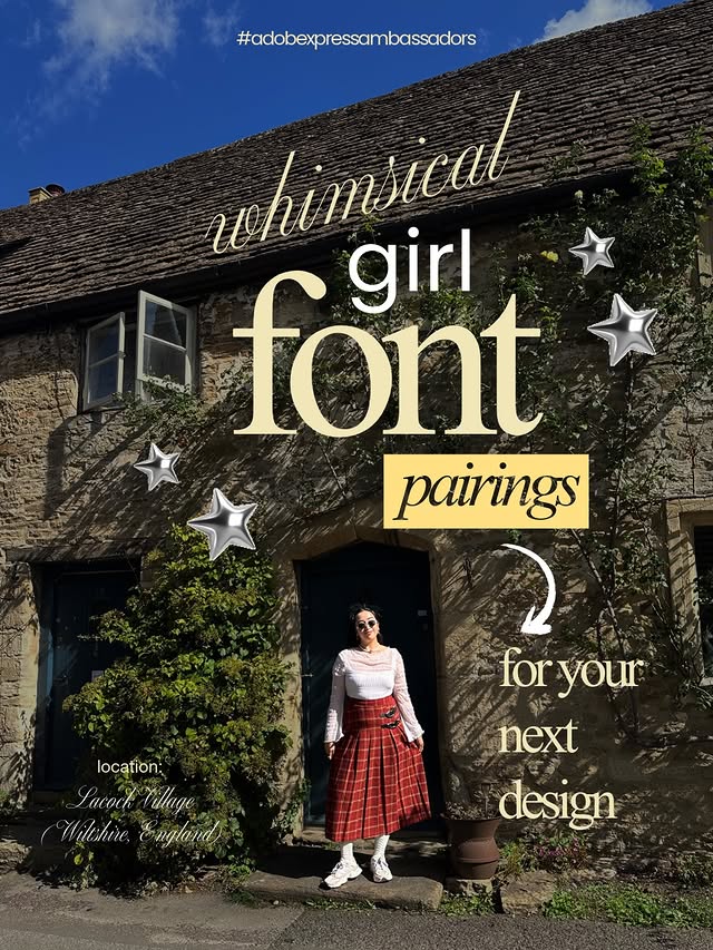 Instagram post by @thestylishwordsmith for Adobe Live Community. Caption reads: Aesthetic Font Pairings on @AdobeExpress for the....