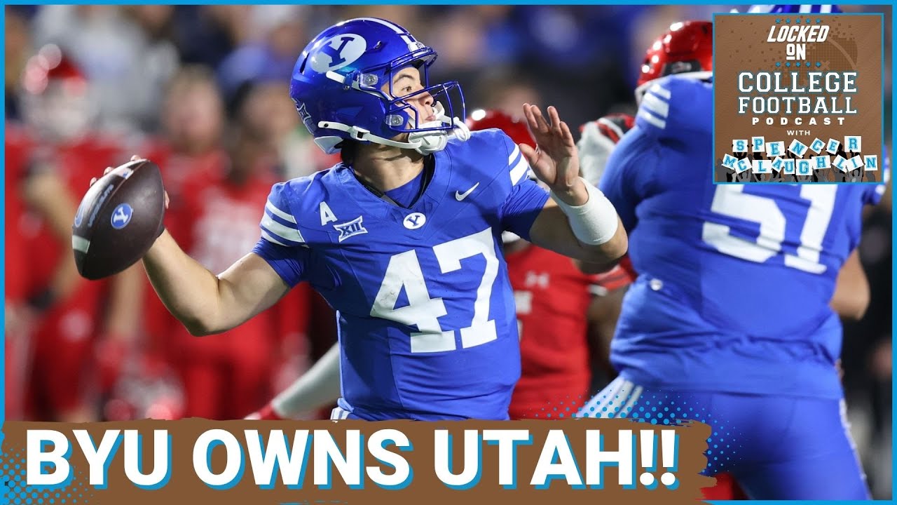 YouTube post by @LockedOnCollegeFootball for Peloton. Caption reads: REACTION: Utah FAILURES on 4th Down COSTLY as BYU....