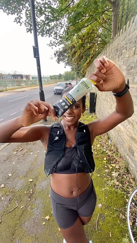 Instagram post by @dr_mimi_runs for Styrkr. Caption reads: ad | Run smart ep 5 - race day fuelling 😇🤍....
