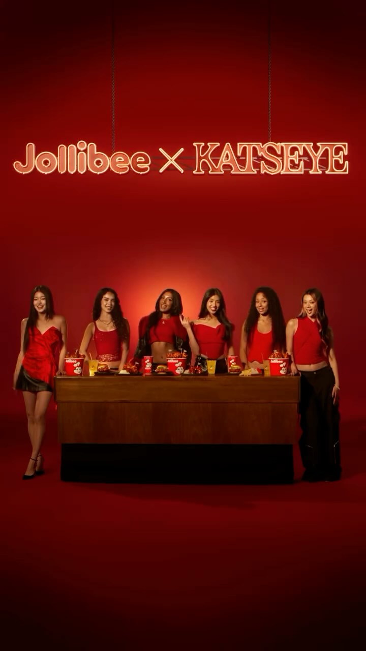 Instagram post by @katseyeworld for Jollibee US. Caption reads: our new KATSEYE Special Korean BBQ is now live in....