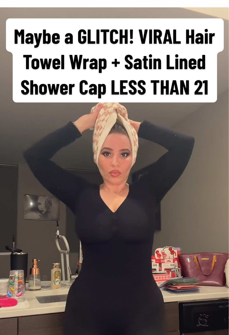 TikTok post by @oohlolo for Kitsch. Caption reads: Kitsch Hair Towel Wrap + Satin Lined [...].