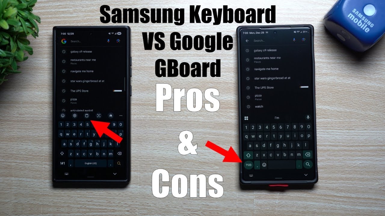 YouTube post by @jimmyispromo for MagBak. Caption reads: Samsung Keyboard VS Google GBoard: The Pros and....