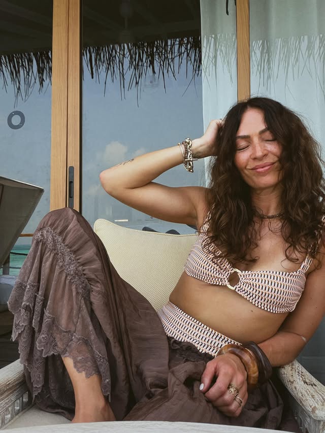 Instagram post by an influencer for Toco Swim. Caption reads: Wild hair, sandy toes + a new @tocoswim bikini!....