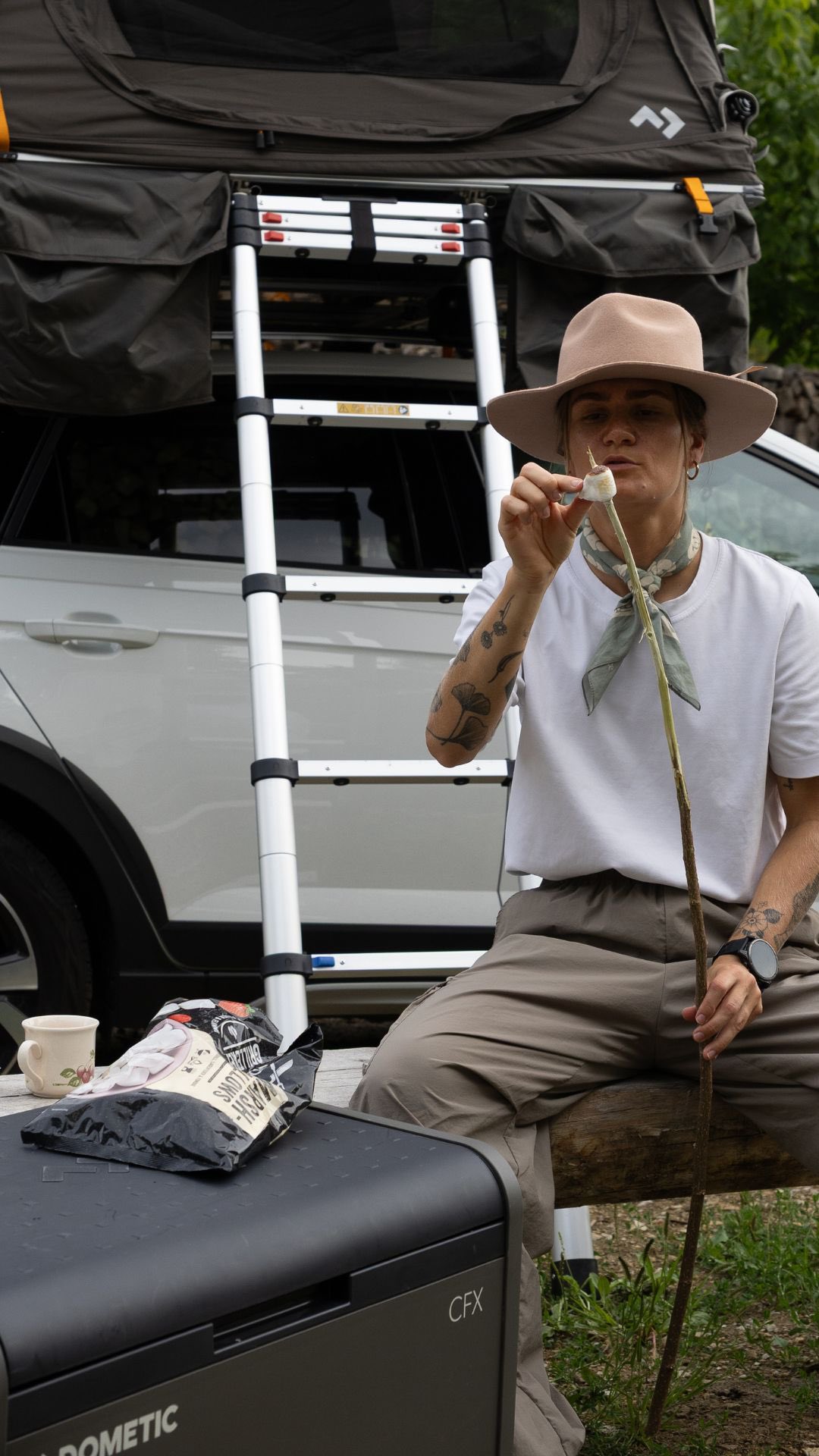 Instagram post by @judyaries for Dometic. Caption reads: The best camping snack. End of story. 
Golden.....