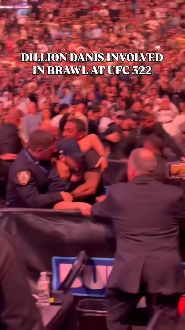 Instagram post by @spinninbackfist for Barstool Sports. Caption reads: A BRAWL JUST BROKE OUT AT MSG INVOLVING DILLION....