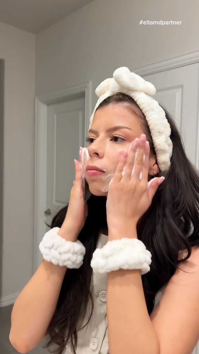 Instagram post by @elainamich for EltaMD. Caption reads: [...] for sensitive skin girlies like me! 🤍....