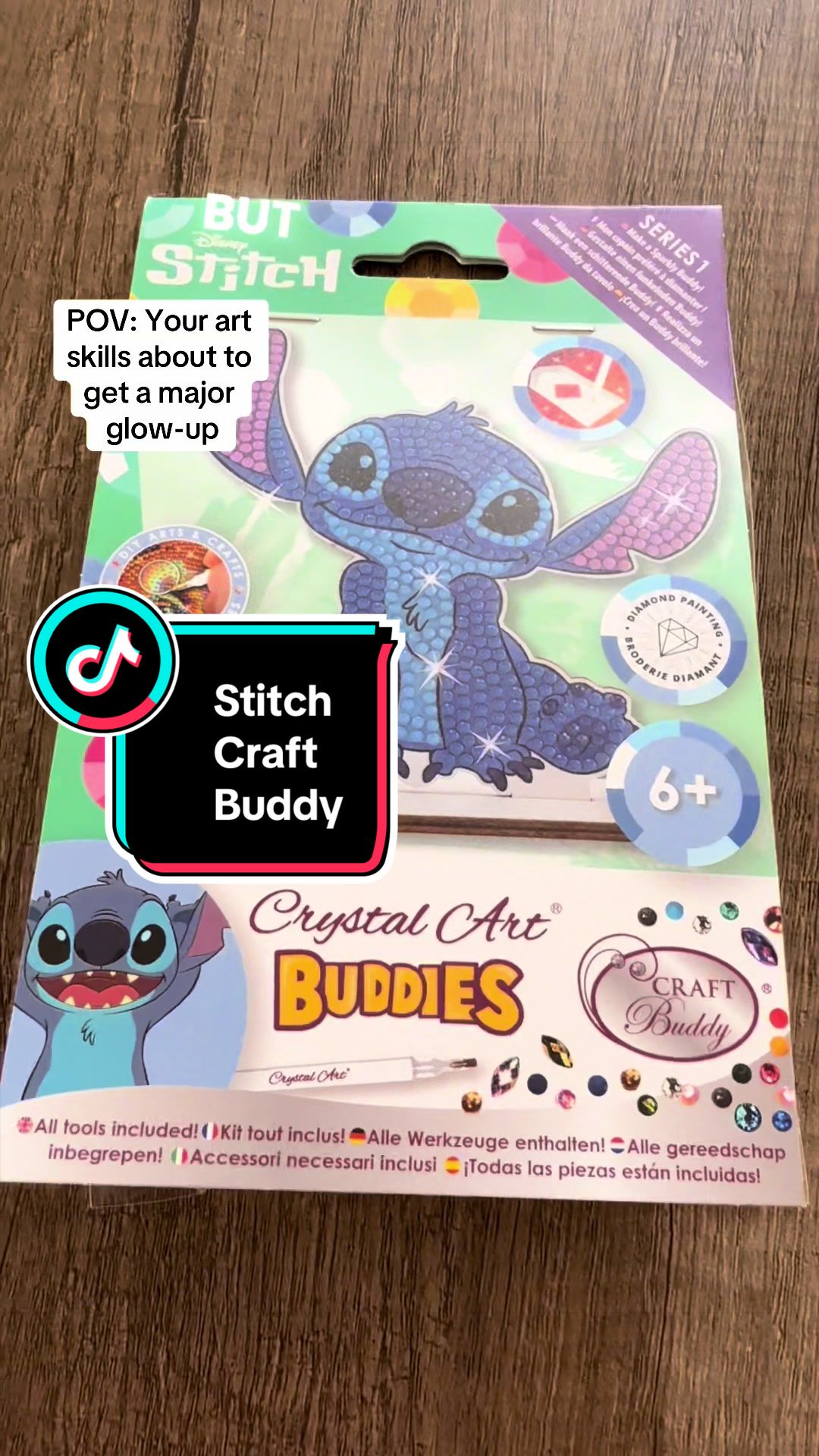TikTok post by @julesandjessie for Craft Buddy. Caption reads: This is the regular size Stitch Craft Buddy kit!....