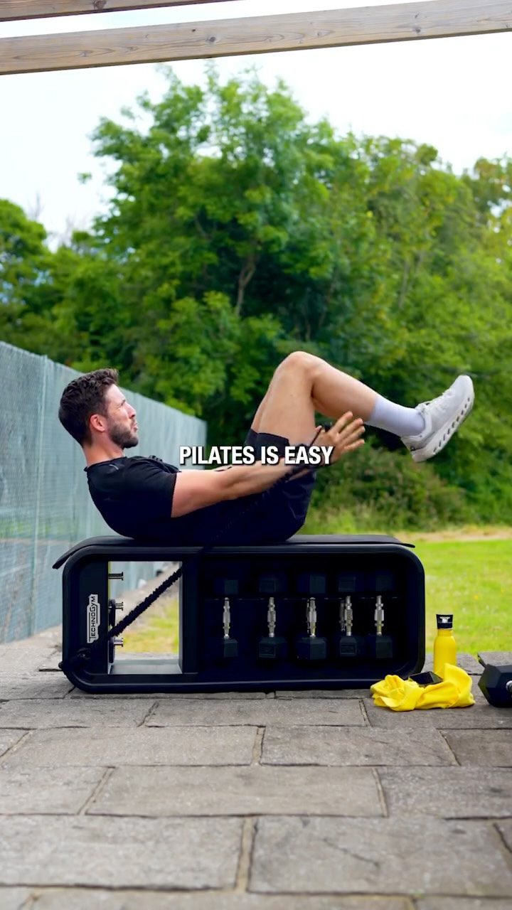 Instagram post by @london_fitness_guy for Technogym. Caption reads: If you think Pilates is easy…think again! Tag....
