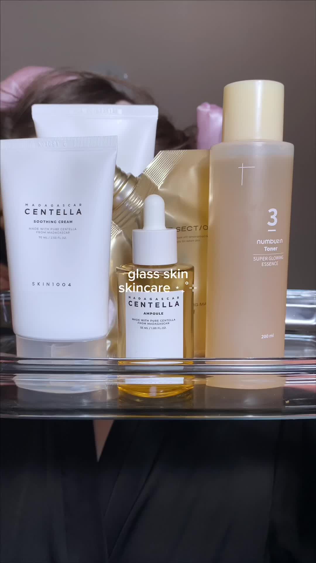 TikTok post by @deallias for Round Lab. Caption reads: 5-step glass skin skincare routine ⋆⭒˚.⋆ 1. round....