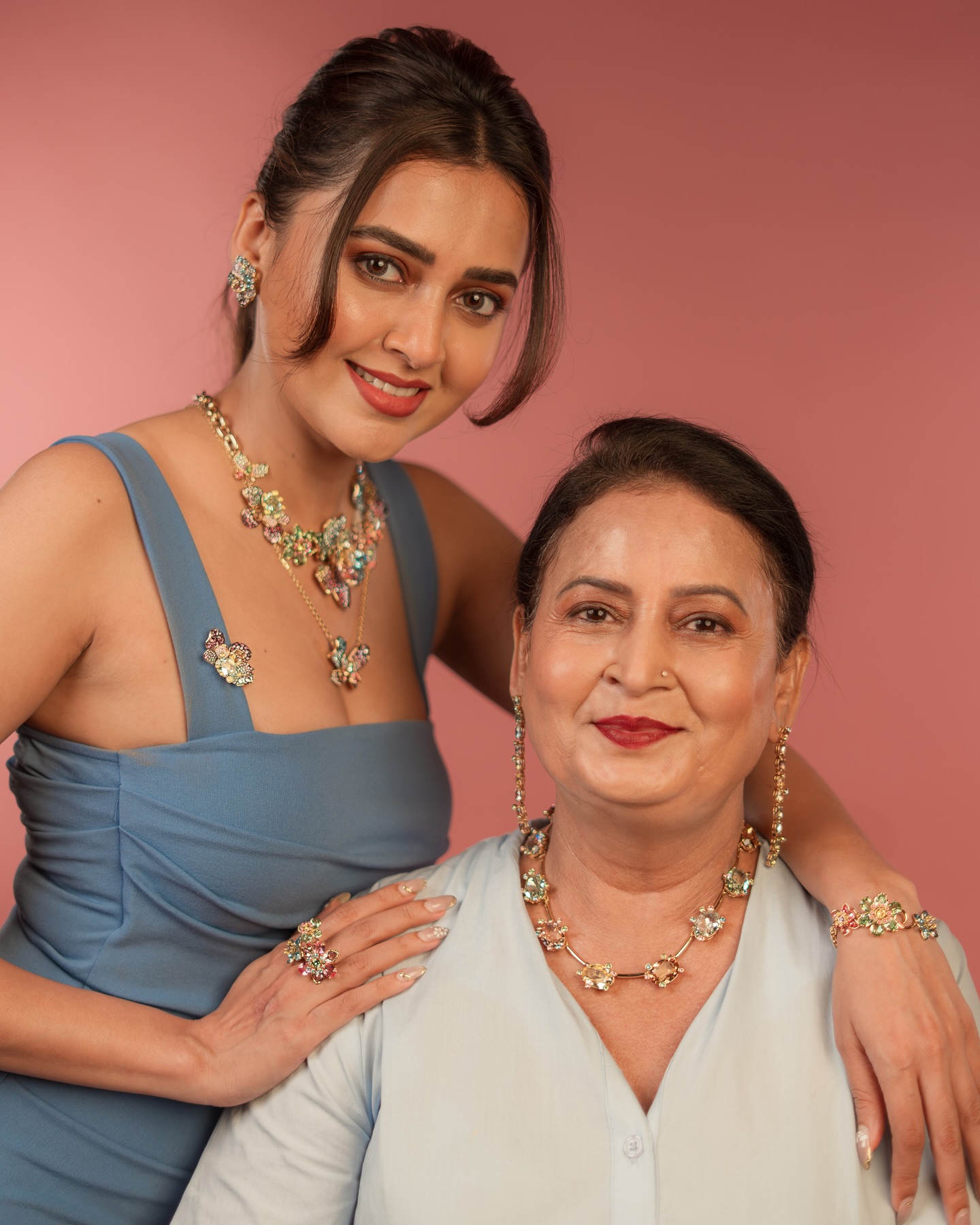 Instagram post by @tejasswiprakash for SWAROVSKI. Caption reads: She’s my safe place, my loudest cheerleader, and....