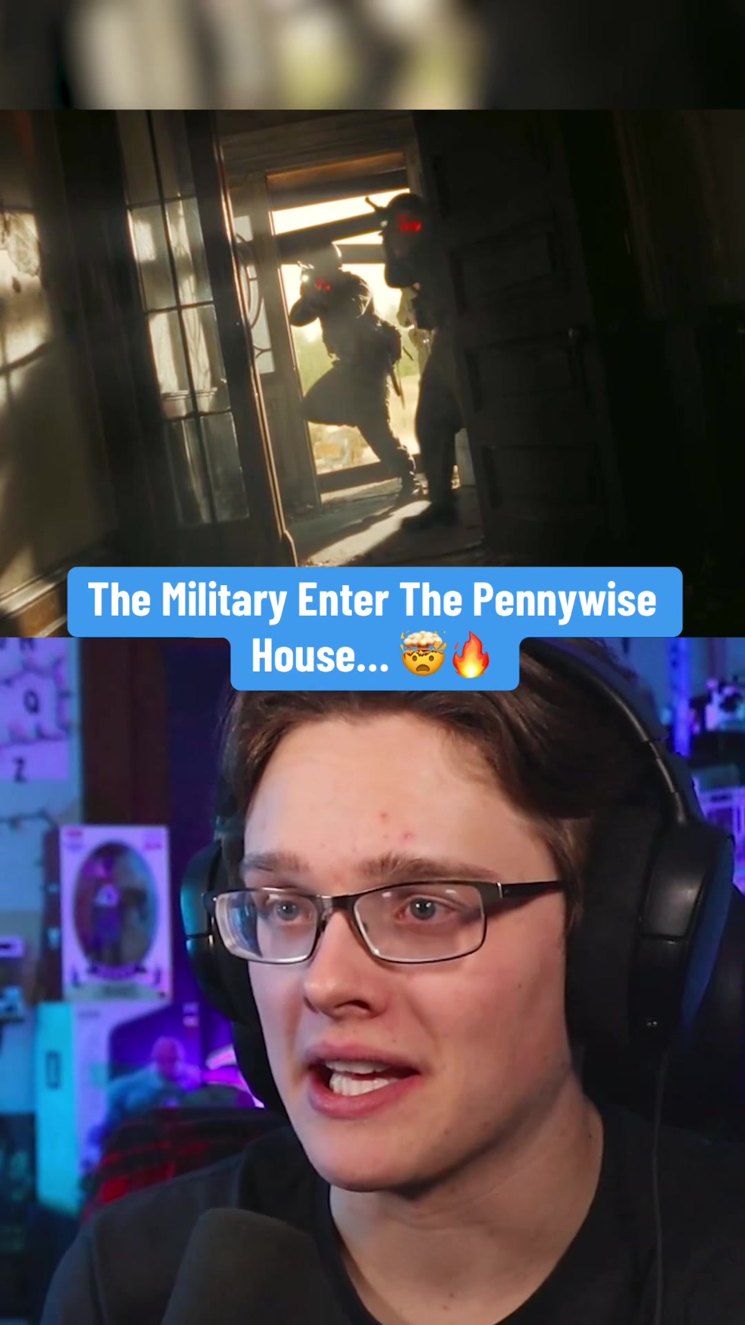 TikTok post by @dravenreacts for Max. Caption reads: The Military Enter The Pennywise House… 🤯🔥....