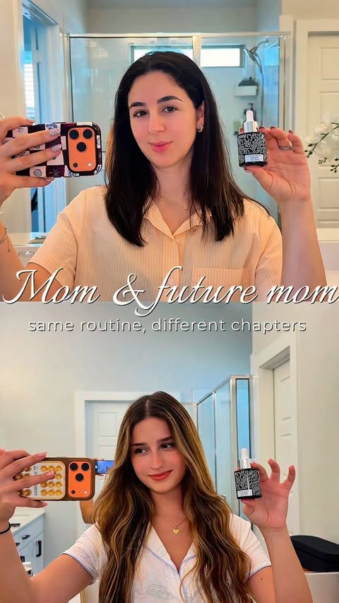 Instagram post by an influencer for Naked & Thriving. Caption reads: Mom & future mom 🤍 same routine, different....