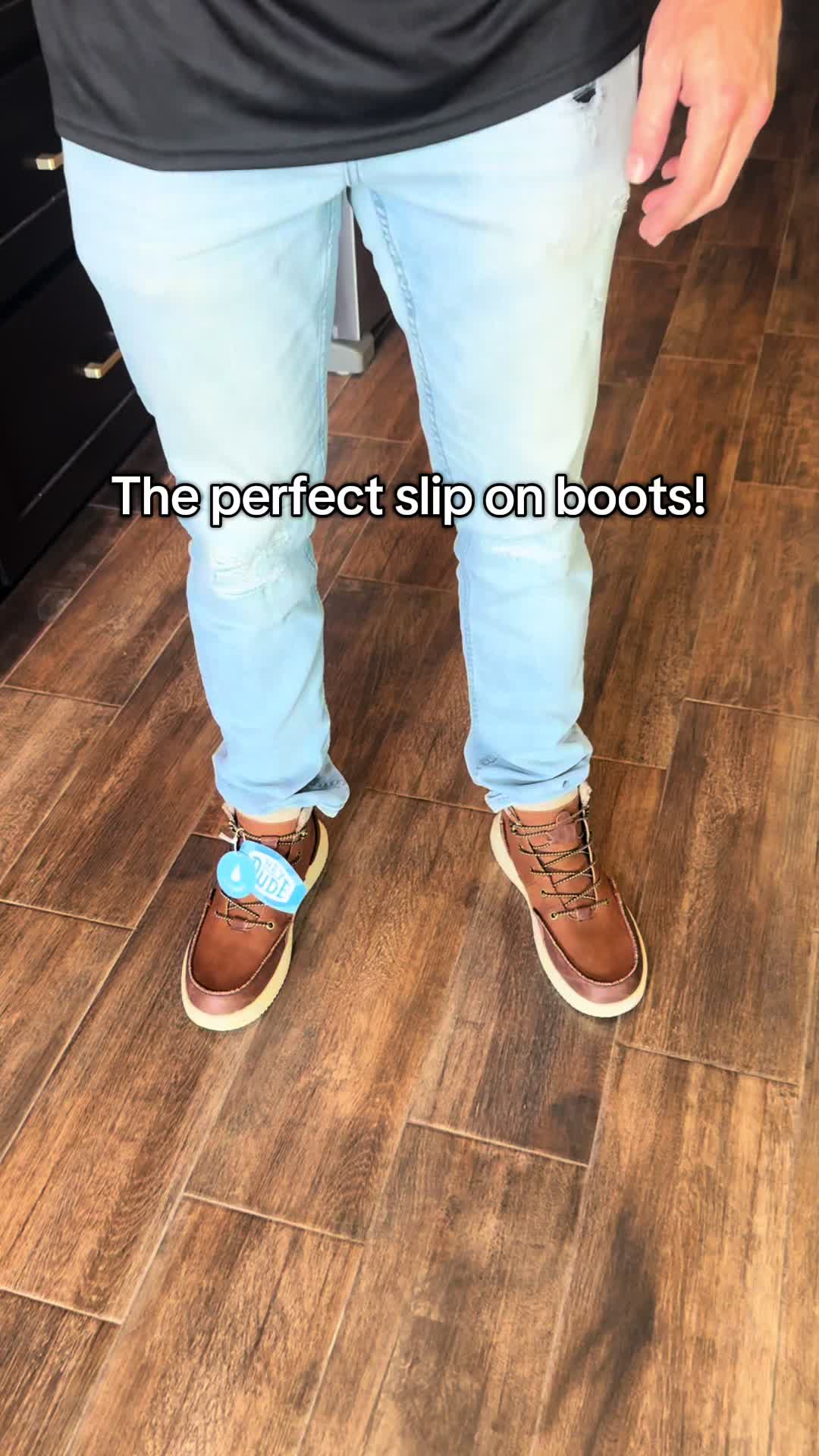 TikTok post by @kimberly_pugh for HEYDUDE. Caption reads: [...] comfortable for my guys! #heydude....