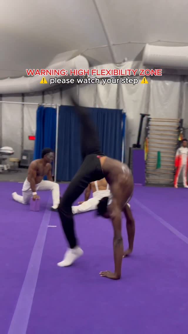 Instagram post by @eddie_flexible for Cirque Du Soleil. Caption reads: some of Eddie’s moves require a little… clearance....