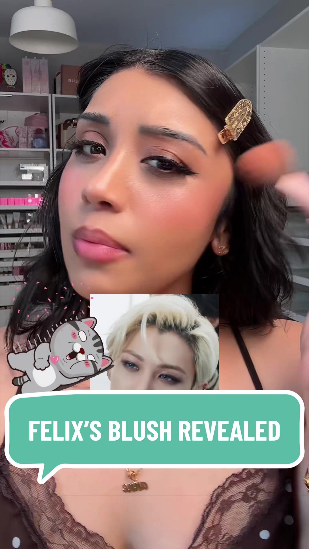 TikTok post by @annekoii for HERA KR. Caption reads: [...] Felix’s blush finally revealed ! @HERA @HERA....