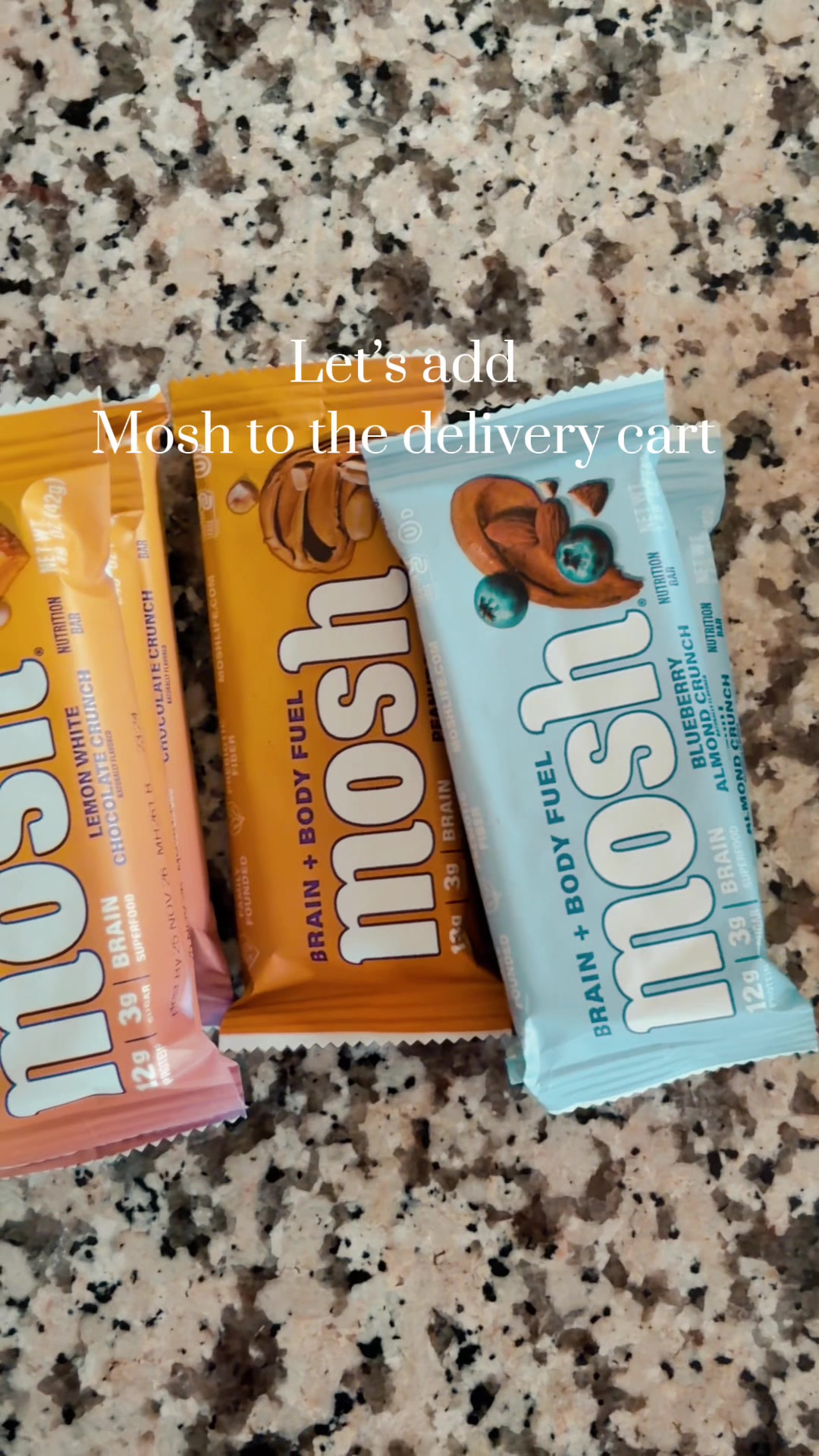 TikTok post by @catemuneio15 for MOSH. Caption reads: Thank you so much @Mosh ! #protein #proteinbar....