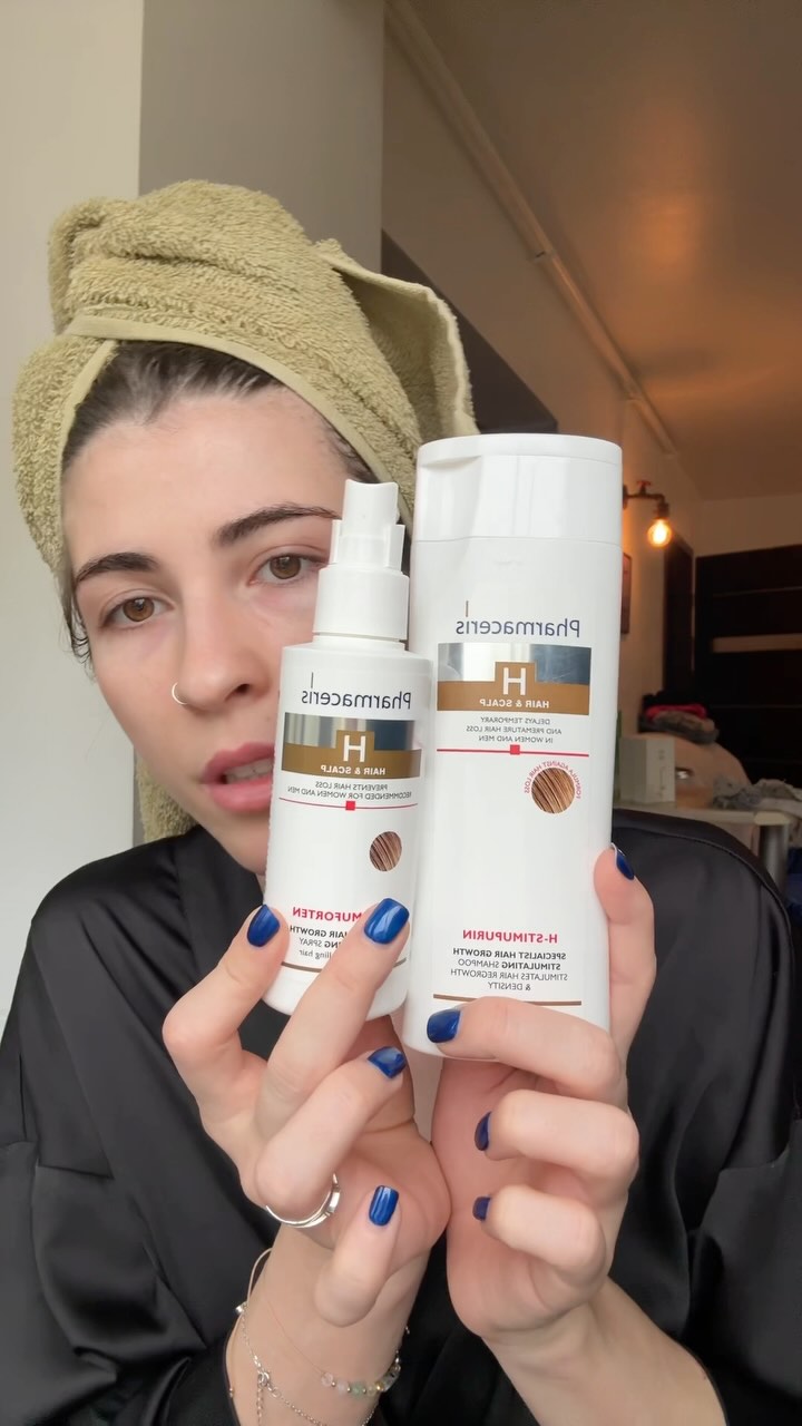 Instagram post by @adinaoanta for Pharmaceris. Caption reads: @pharmaceris_romania  #cadereaparului #hairloss....