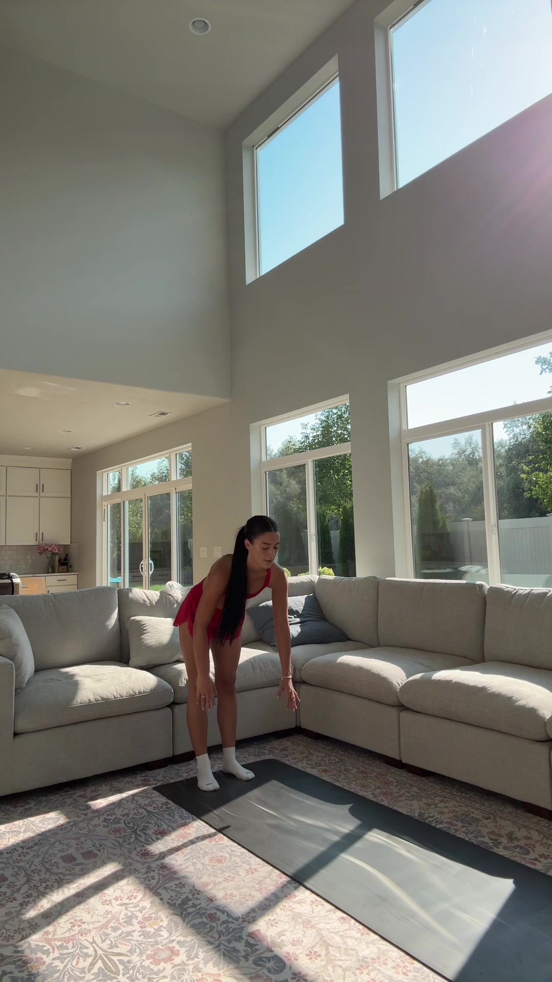 TikTok post by @anabelle.jeann for Lake & Skye. Caption reads: first of hopefully many workouts in our new home....