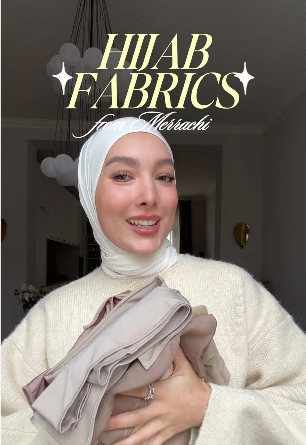 TikTok post by @yasminefits for Merrachi. Caption reads: Let's talk Hijab Fabrics with @MERRACHI ✨ #gifted.