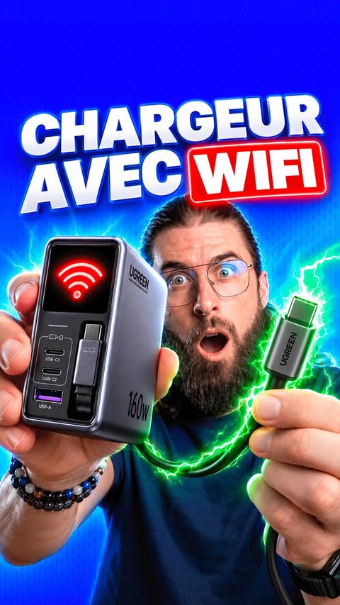 Instagram post by @sciencegamingtv for Ugreen. Caption reads: 2 NOUVEAUX CHARGEURS @ugreenfr AVEC WIFI INTÉGRÉ....