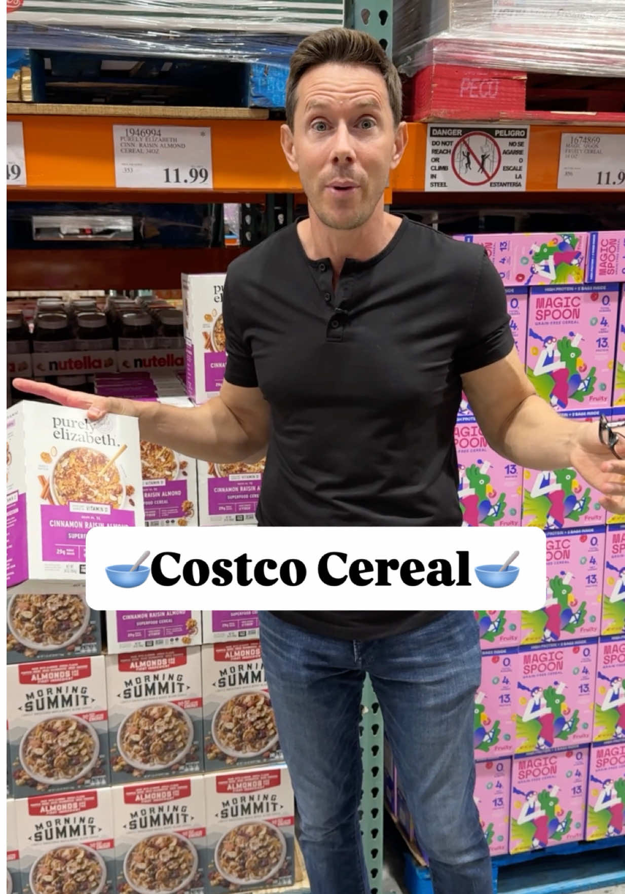 TikTok post by @bobbyparrish for Purely Elizabeth. Caption reads: #ad There's a NEW Bobby Approved cereal at Costco!....