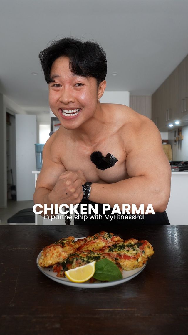 Instagram post by @l_eel_em for MyFitnessPal. Caption reads: 📌 Anabolic CHICKEN PARMI 🐣

I’ve teamed up....
