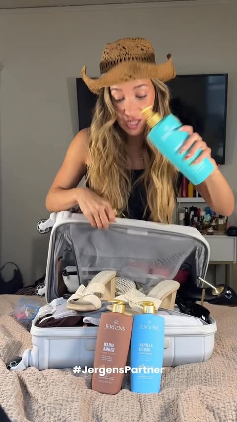 Instagram post by @kaylamichellefisher for Jergens US. Caption reads: [...] like me and the beach on an 80° day.....
