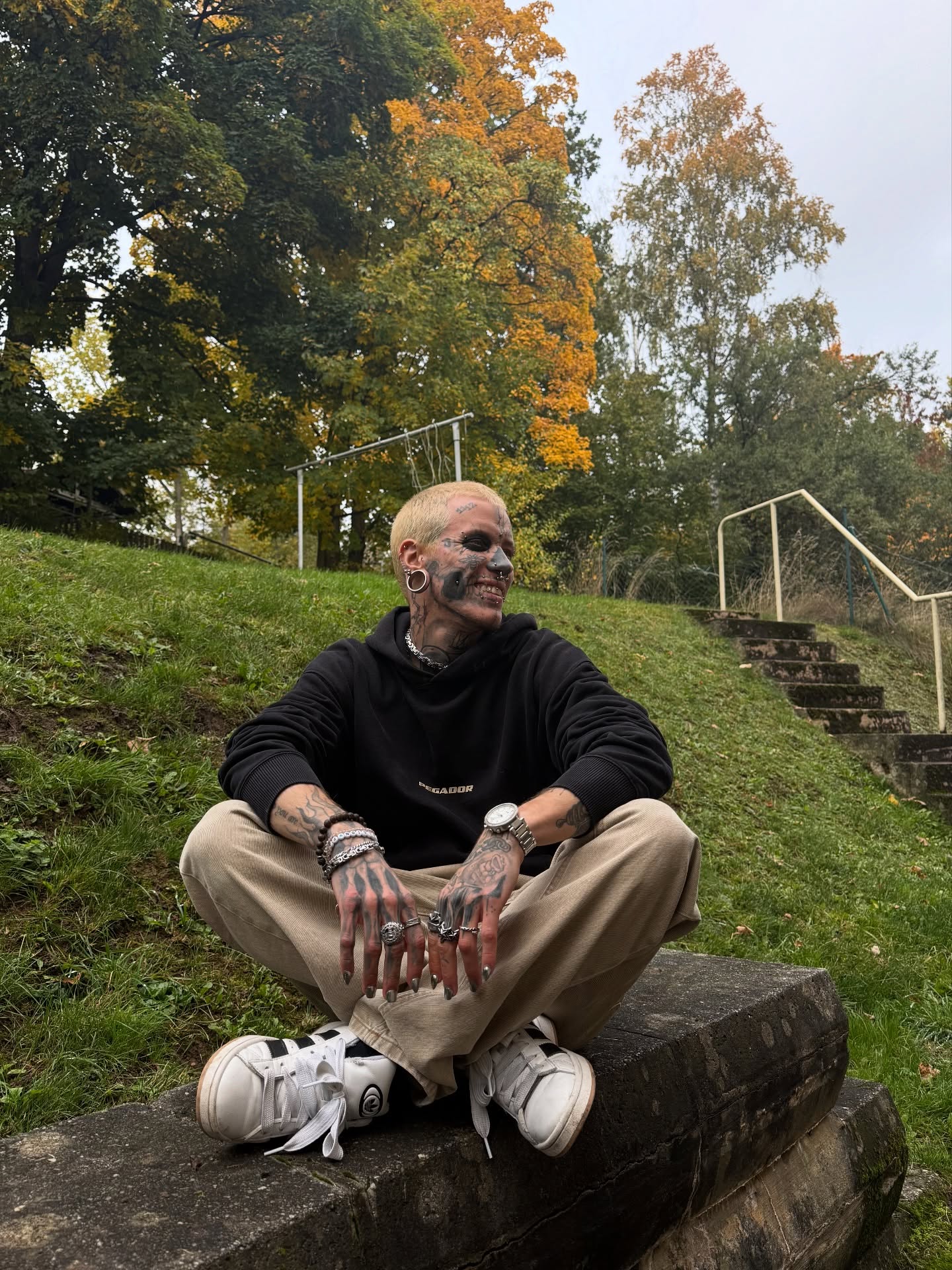 Instagram post by @_skeleton.face_ for Syoss. Caption reads: Autumn vibes on my head - I used @syoss Platinum....