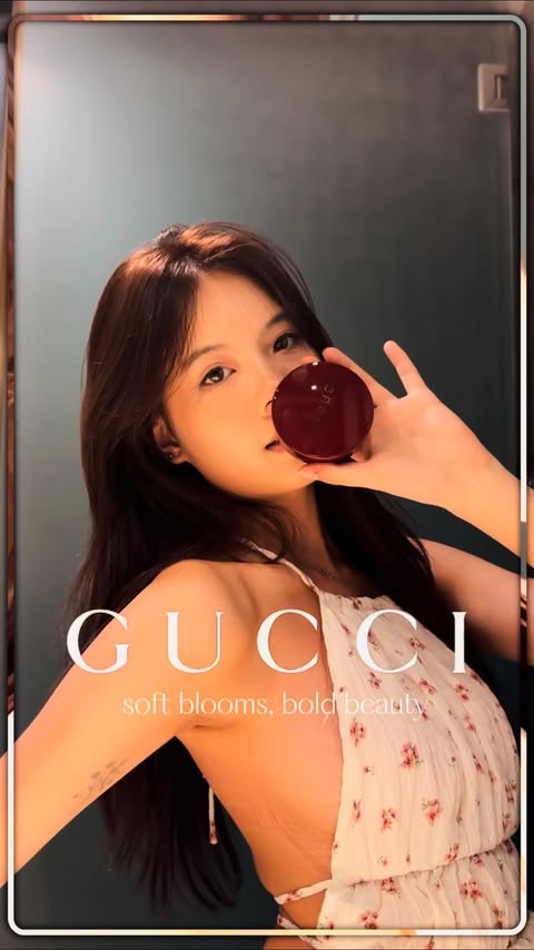 Instagram post by @celestengyt for GUCCI. Caption reads: a floral reverie with @gucci #guccibeauty #gucci....