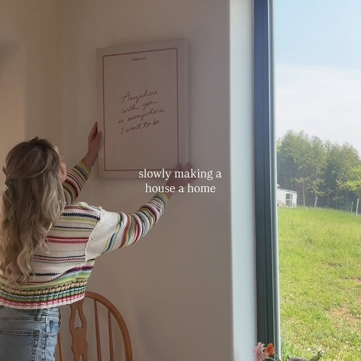 Instagram post by @allymazzilli for Opposite Wall. Caption reads: a reminder that building a home you love takes....