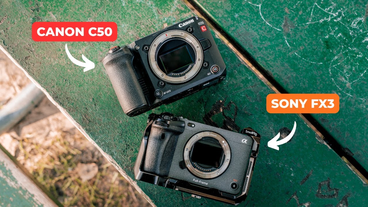 YouTube post by @KofiYeboah for Kondor Blue. Caption reads: Canon C50 Vs Sony FX3 - Copy my homework, but....
