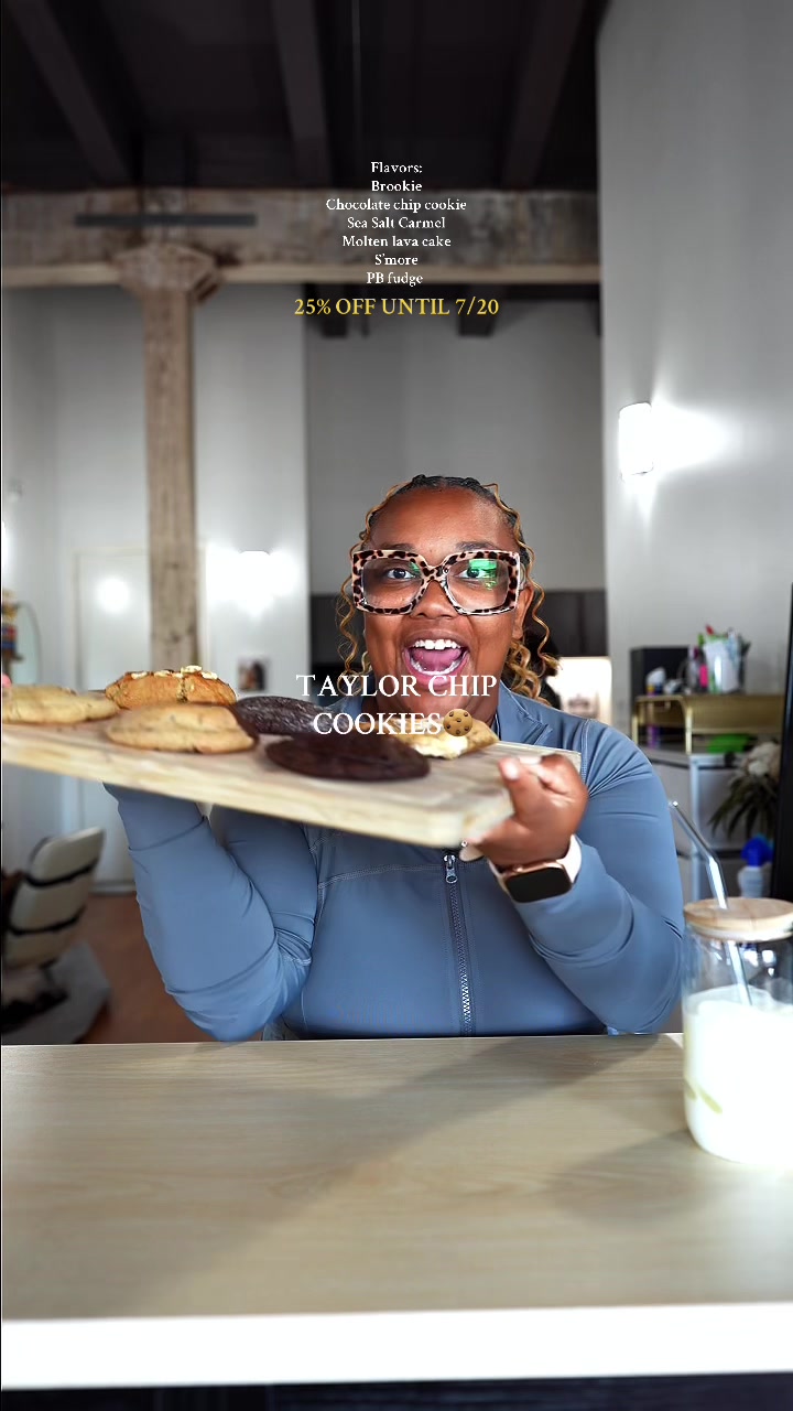 TikTok post by @hollyandrob_ for Taylor Chip. Caption reads: @Taylor Chip cookies are SOOOOO YUMMY 😋 The rest....