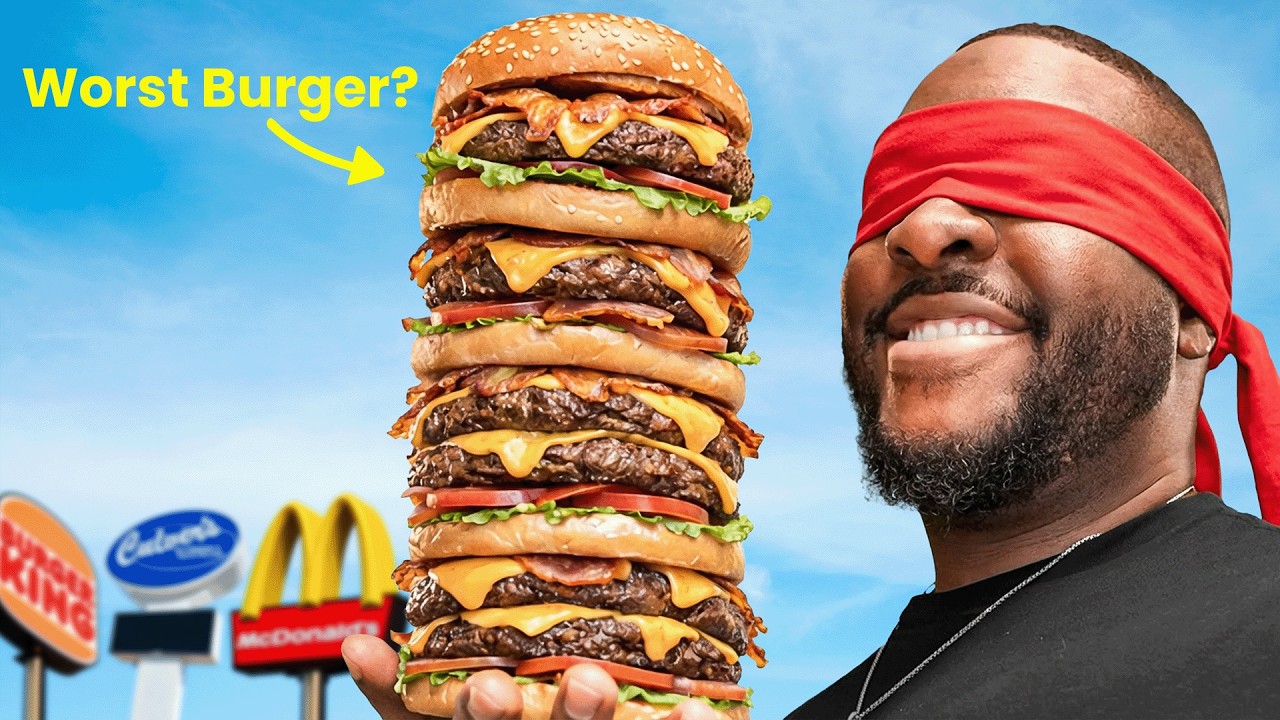 YouTube post by @SJohnsonVoiceOvers for Scentbird. Caption reads: I Tried 12 Famous Burgers Blindfolded.