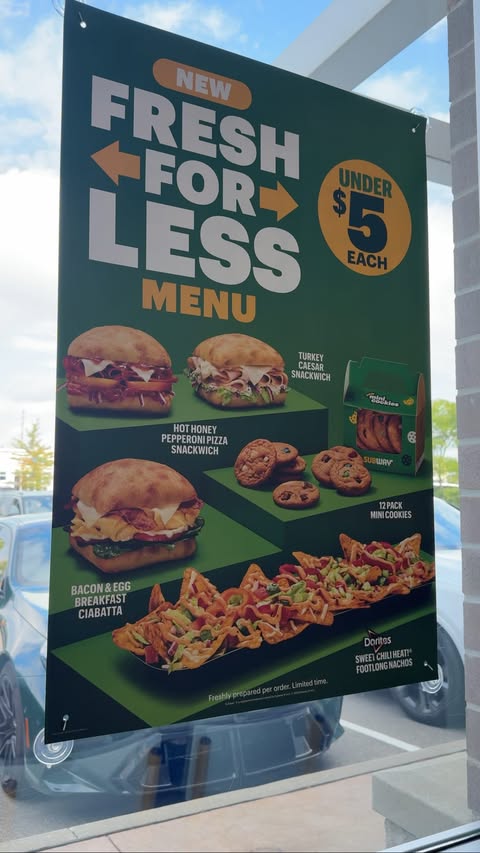 Instagram post by @livingonaloonie for Subway. Caption reads: [...] Under $5 for breakfast, lunch or dinner....