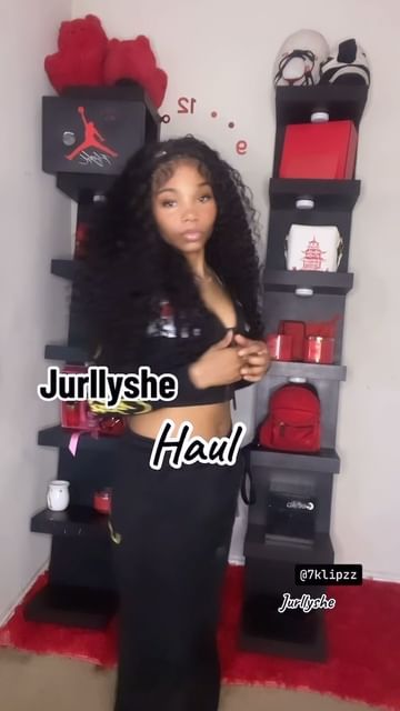 Instagram post by @7klipzz for Jurllyshe. Caption reads: @jurllyshe @jurllyshe_us Haul  Use code “7klipzz “....