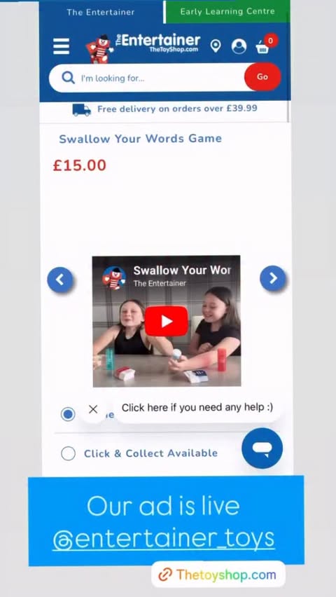 Instagram post by @xolivia_georgiax for The Entertainer. Caption reads: The ad we took part in for the swallow your words....