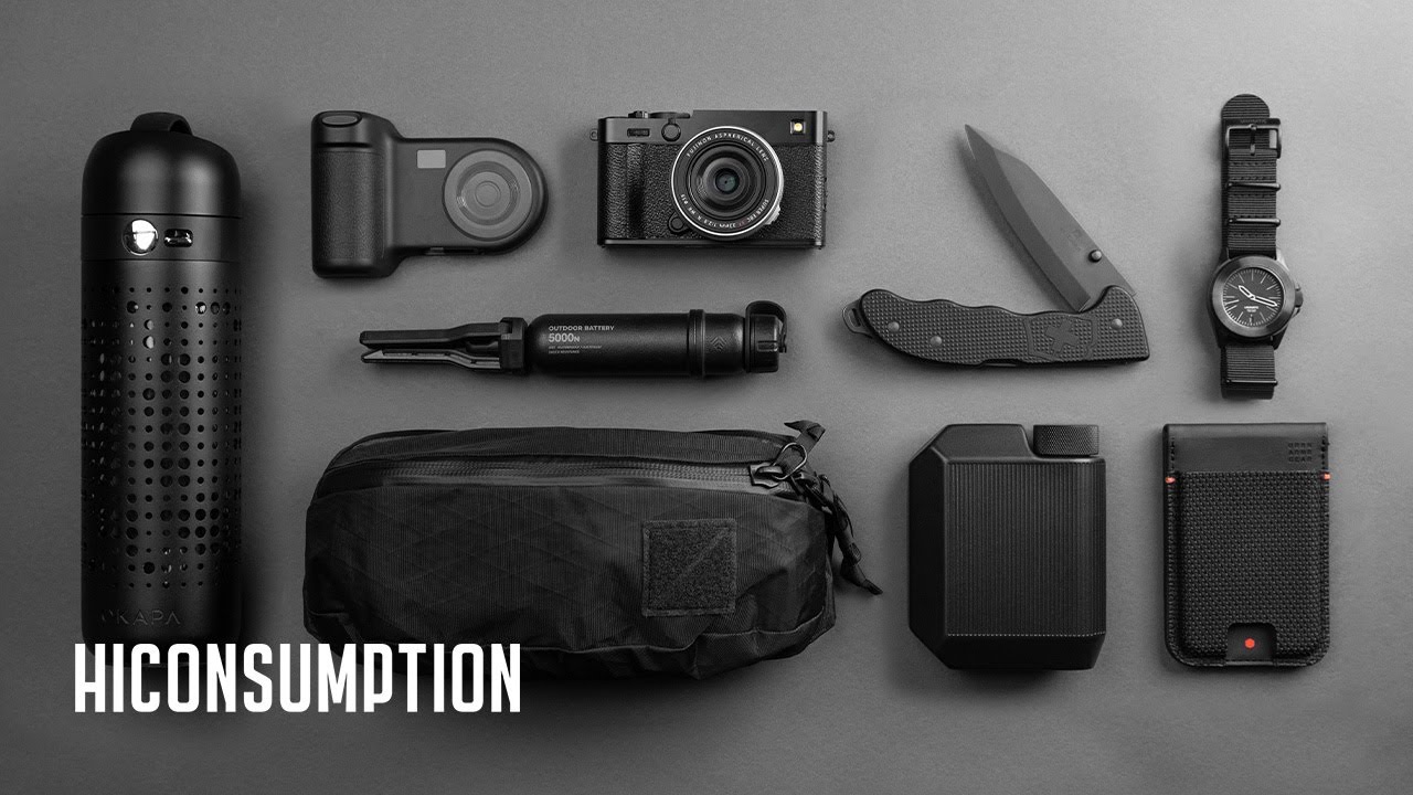 YouTube post by @Hiconsumption for Corkcicle. Caption reads: 10 Must-Have Blackout EDC Essentials.
