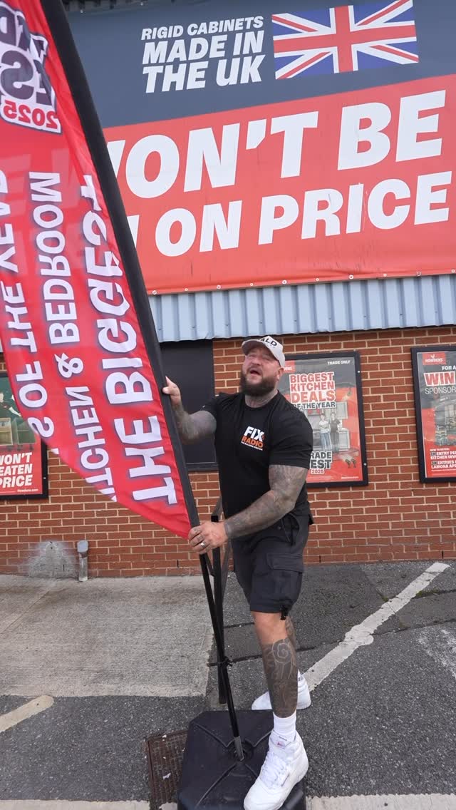 Instagram post by @thebaldbuilders for Howdens. Caption reads: Come with us to @howdensjoinery Winchester depot....