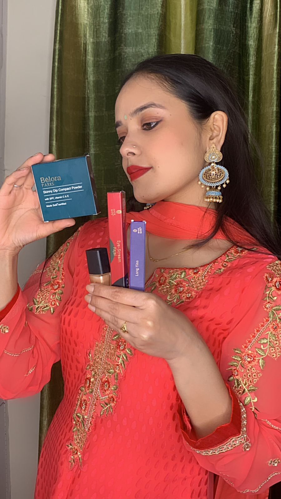 Instagram post by @anjalik1108 for Belora. Caption reads: GRWM ft. @beloracosmetics 

Products....