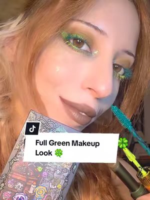 TikTok post by @irie_marzina for Noiricorn. Caption reads: Full Green Makeup Look 🍀 - @NOIRICORN Candy....