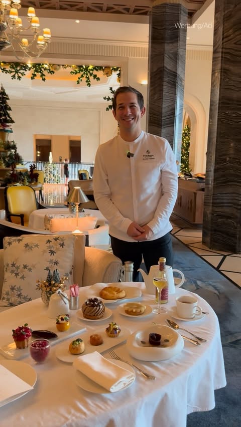 Instagram post by @michaelbartocetti for Four Seasons. Caption reads: Werbung/Ad 🥮 „ÉQUILIBRE Afternoon Tea“ 🫖 emerges....