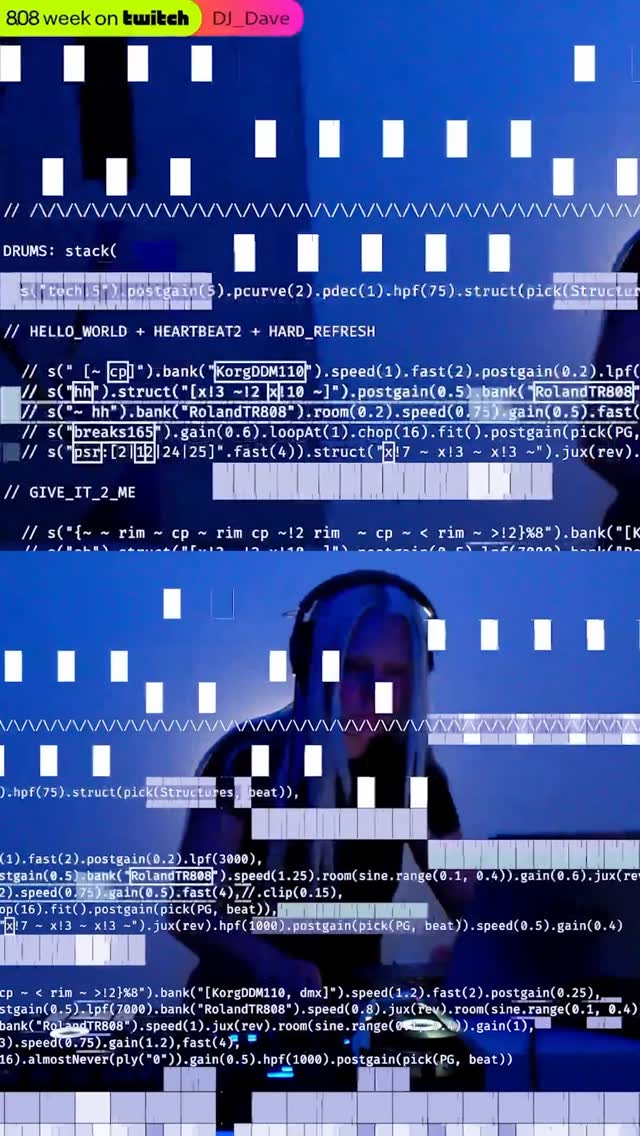 Instagram post by @dj_dave____ for Twitch. Caption reads: Did a hybrid live code set on @twitch last week ✼....