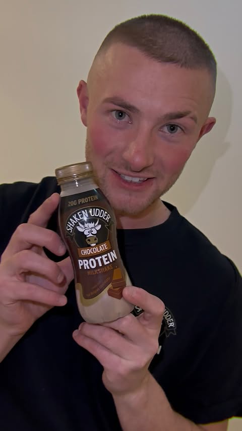 Instagram post by @jordanburrow for Shaken Udder. Caption reads: @shakenudder protein milkshake is now available in....