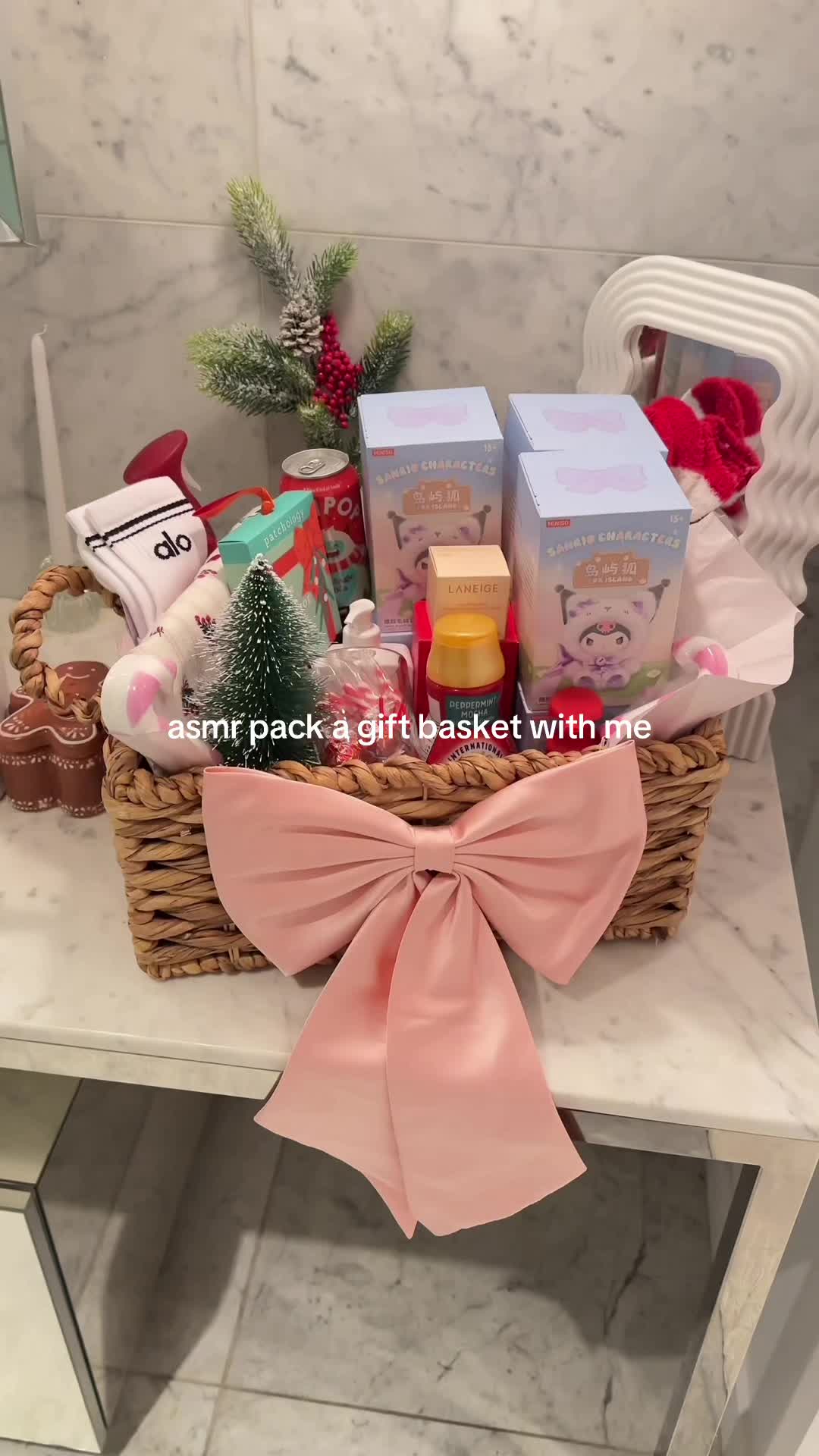 TikTok post by @galicia_gordon for Patchology. Caption reads: asmr pack a gift basket with me ft. the new....