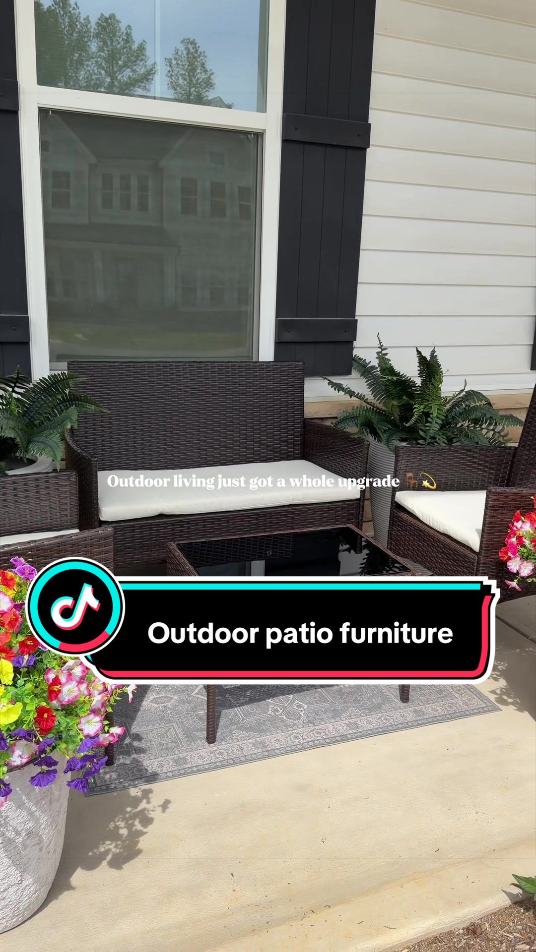 TikTok post by @homecrushwithanita for Walsunny. Caption reads: [...] #trendingpatiofurniture @Walsunny Furniture.