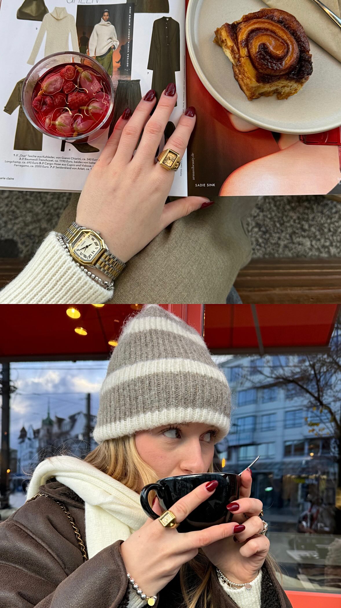 Instagram post by @carlazombek for fossil. Caption reads: Holiday Season mit @fossil 🧦🧸
Was gibt es....
